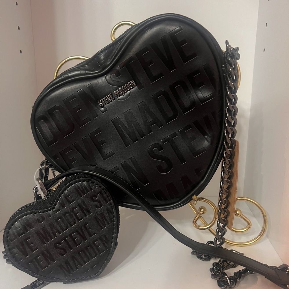 Steve Madden Black Embossed Heart Crossbody Bag